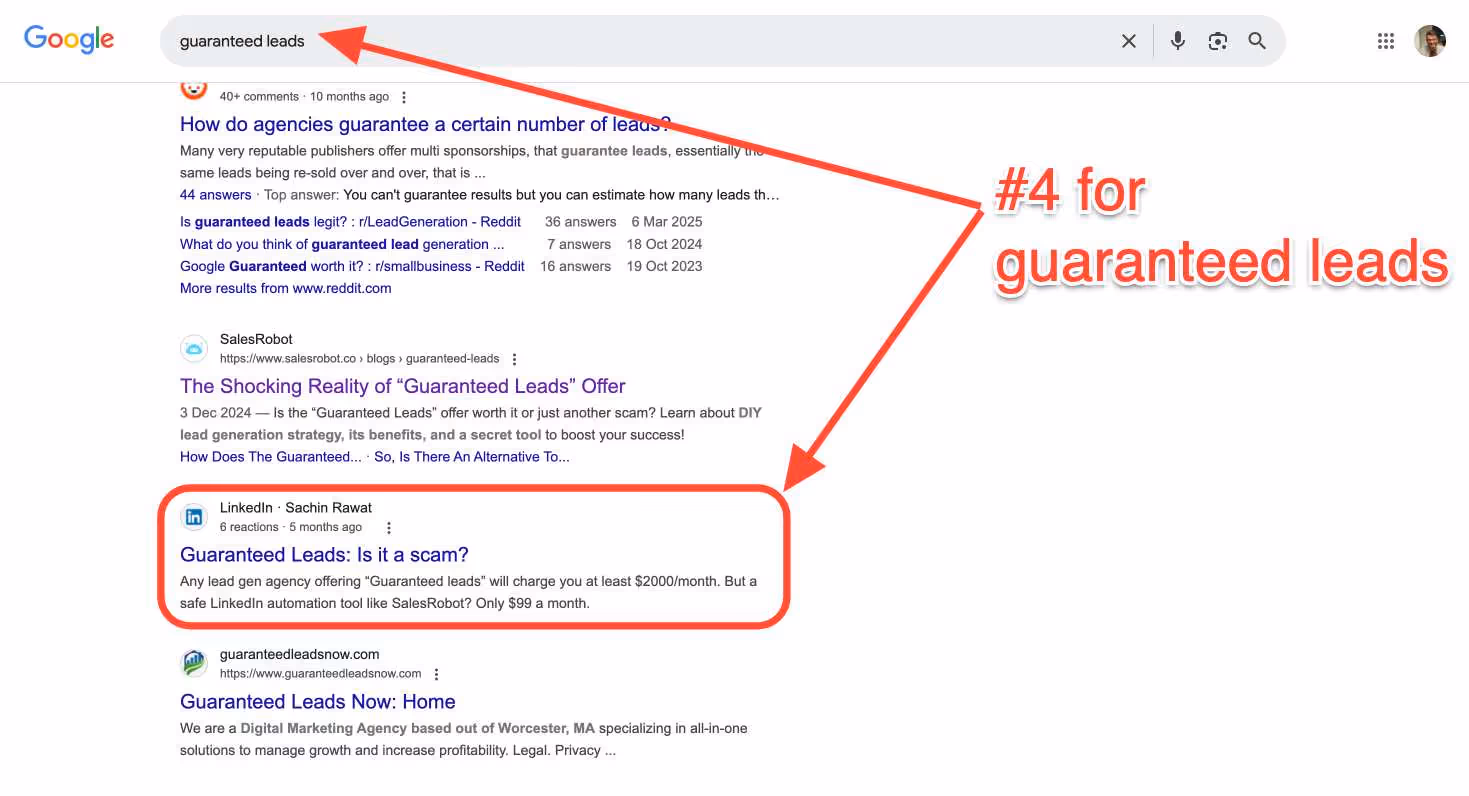 Google search results for "guaranteed leads".