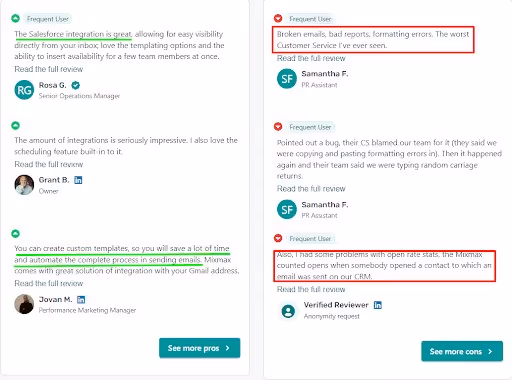 Negative user review of MixMax saying the analytics and tracking is buggy 