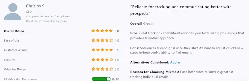 Negative customer review of MixMax saying it is hard to customize campaigns