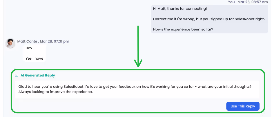 AI Generated Reply from SalesRobot.