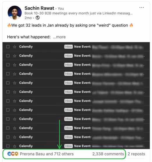 LinkedIn post with 32 leads in January.