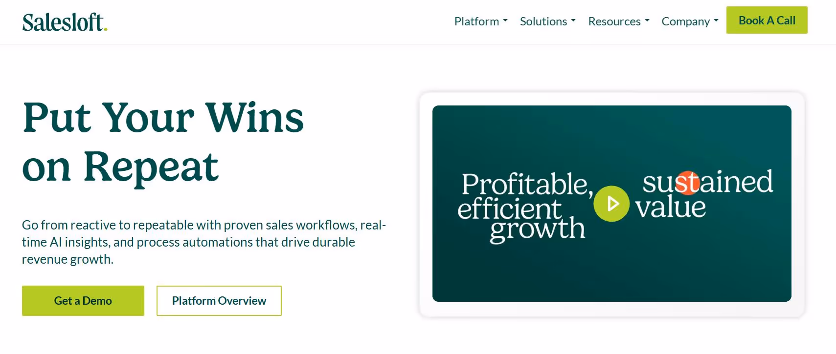 Salesloft homepage with proven sales workflows and AI insights.