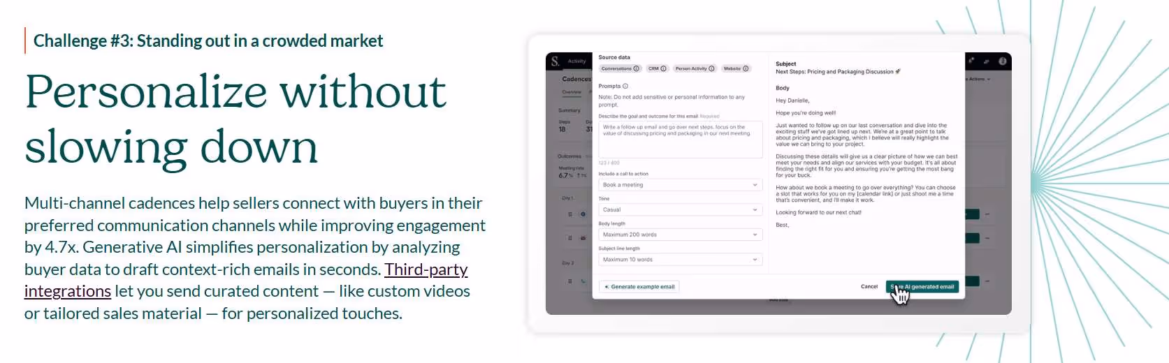 Salesloft personalized sales outreach using AI and third-party integrations.