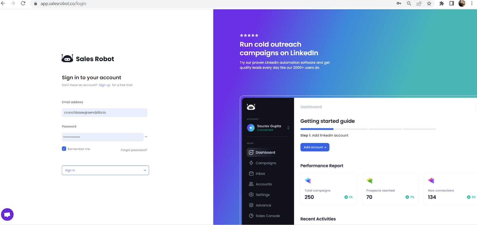 The Salesrobot homepage.