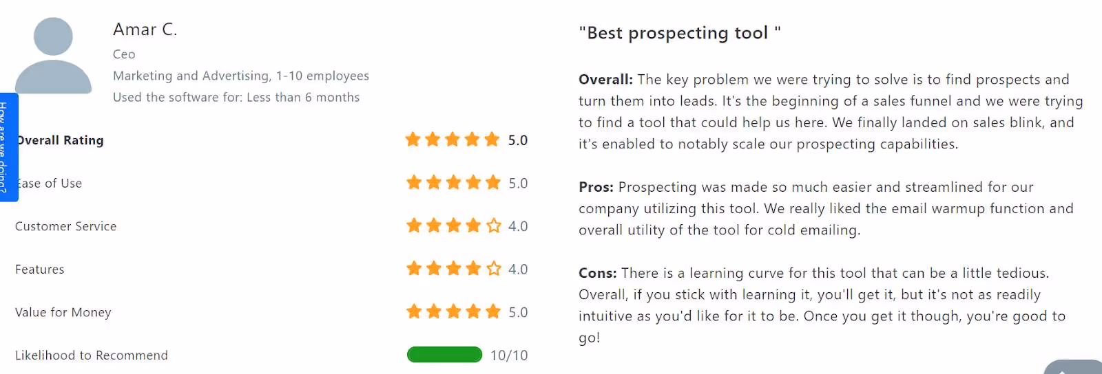 SalesBlink review on Capterra