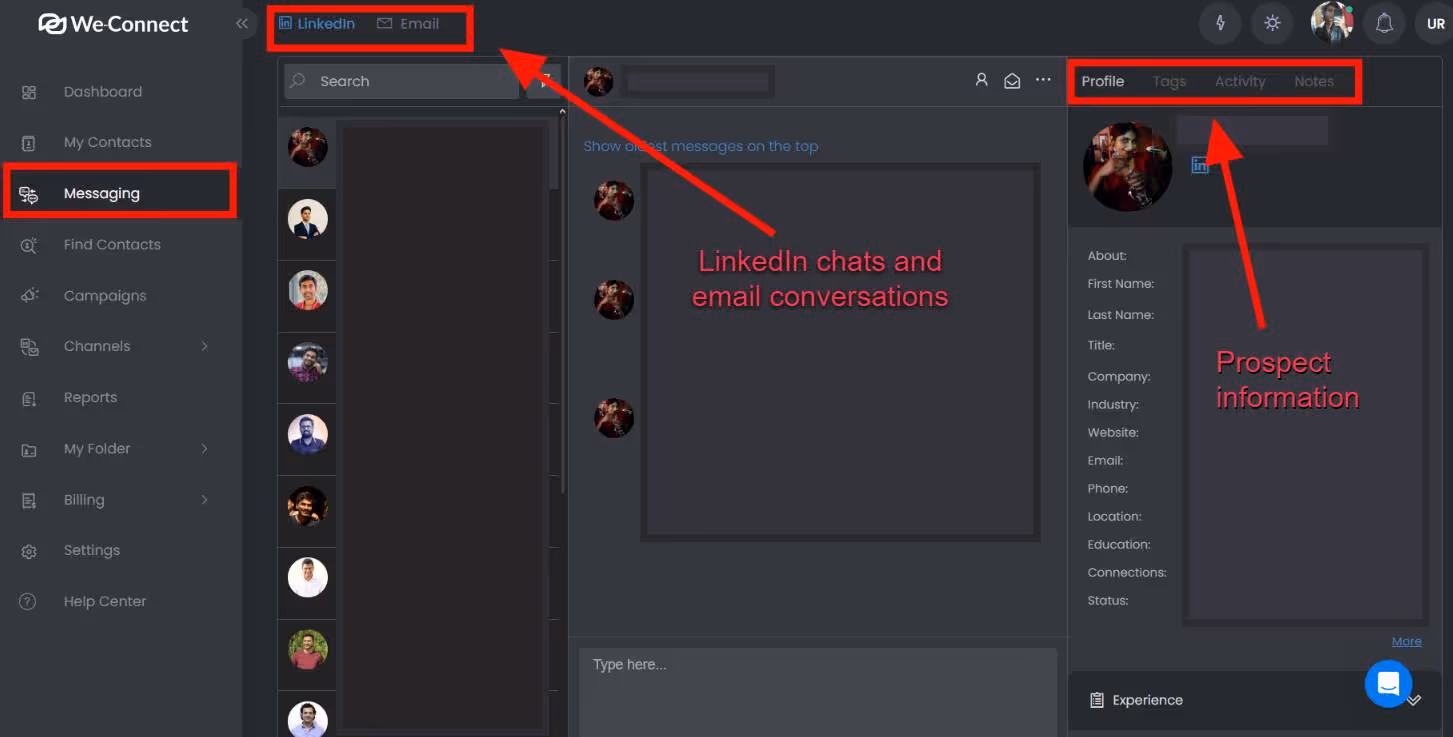 We-Connect prospect inbox