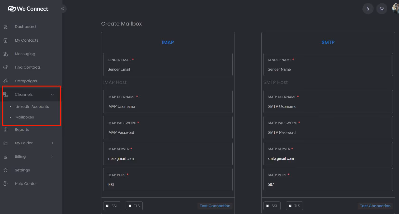 We-Connect mailbox configuration