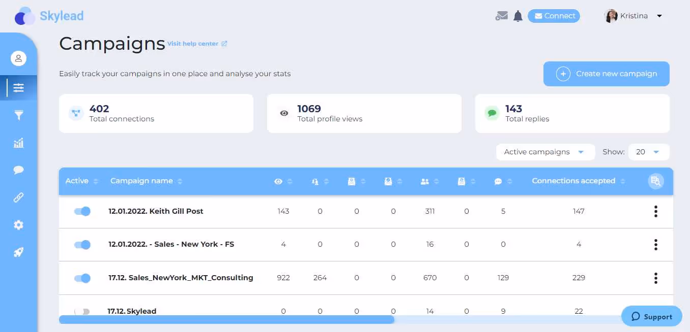 Image of Skylead Campaign dashboard