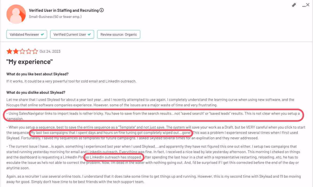 Positive review on G2 - Skylead