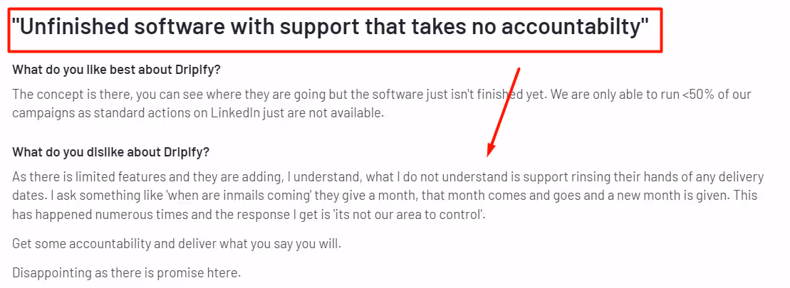 Poor customer support issue for Dripify