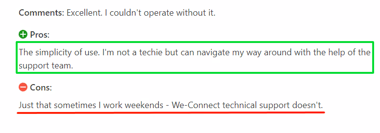 User review of We-Connect saying it is easy to use