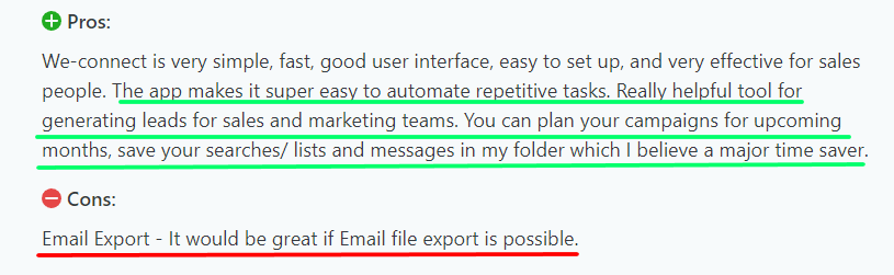 User review of We-Connect saying it's automation is good