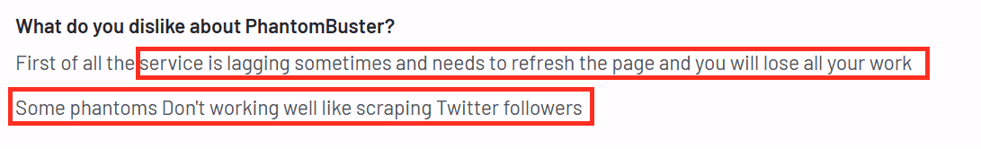 Review of Phantombuster highlighting issues