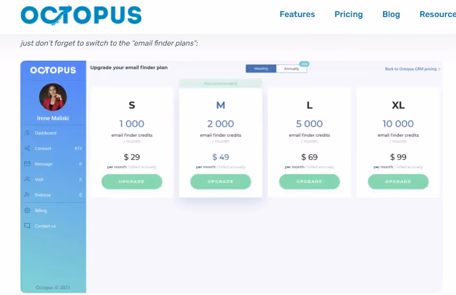Octopus CRM Email finder Pricing