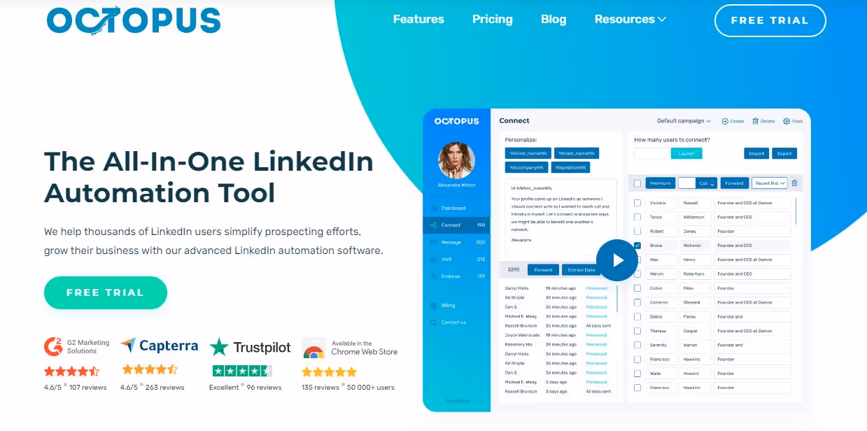 Octopus CRM home page.
