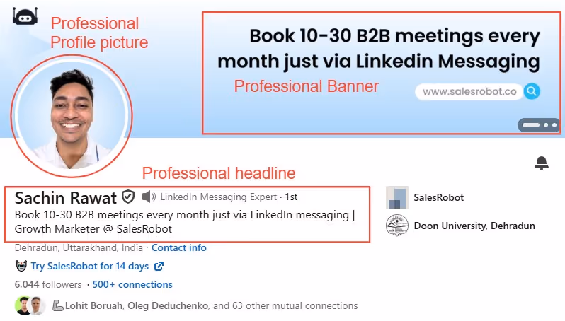optimized linkedin profile with picture, headline, and banner