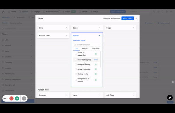 Advance search filters in Apollo.io