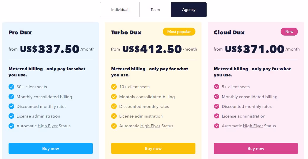 Agency plan pricing Dux Soup