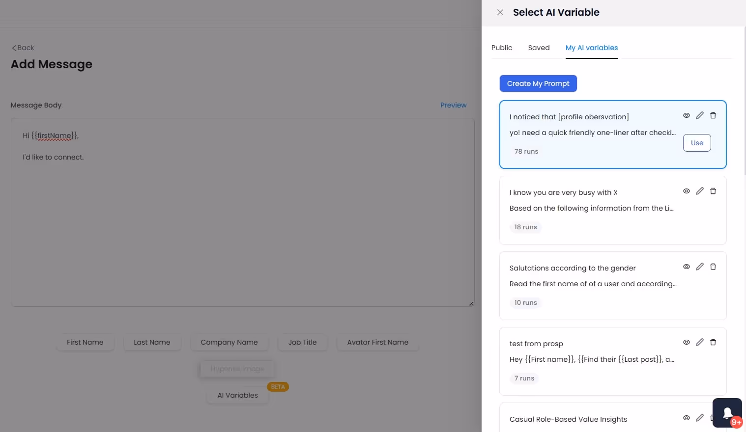 AI Variables in SalesRoot