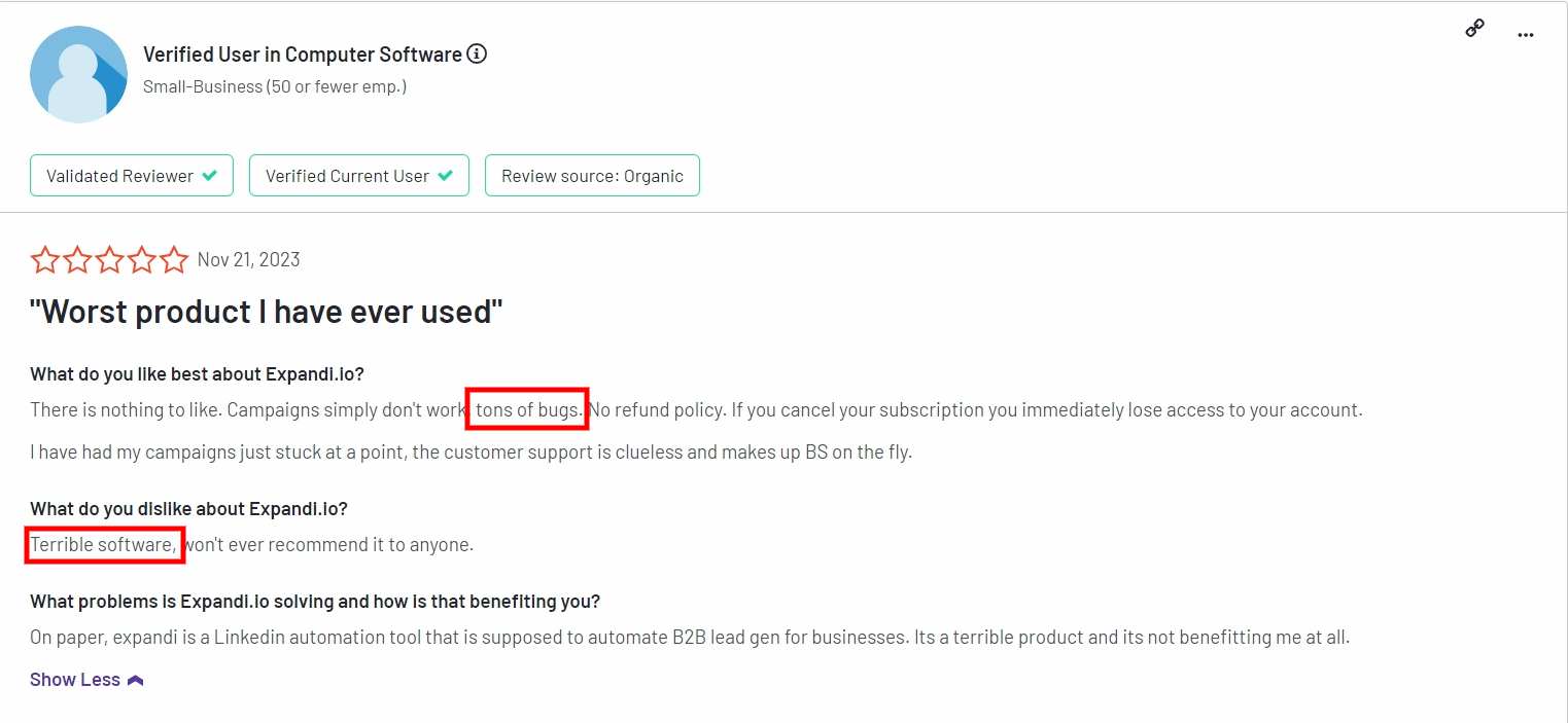 A negative review of Expandi.