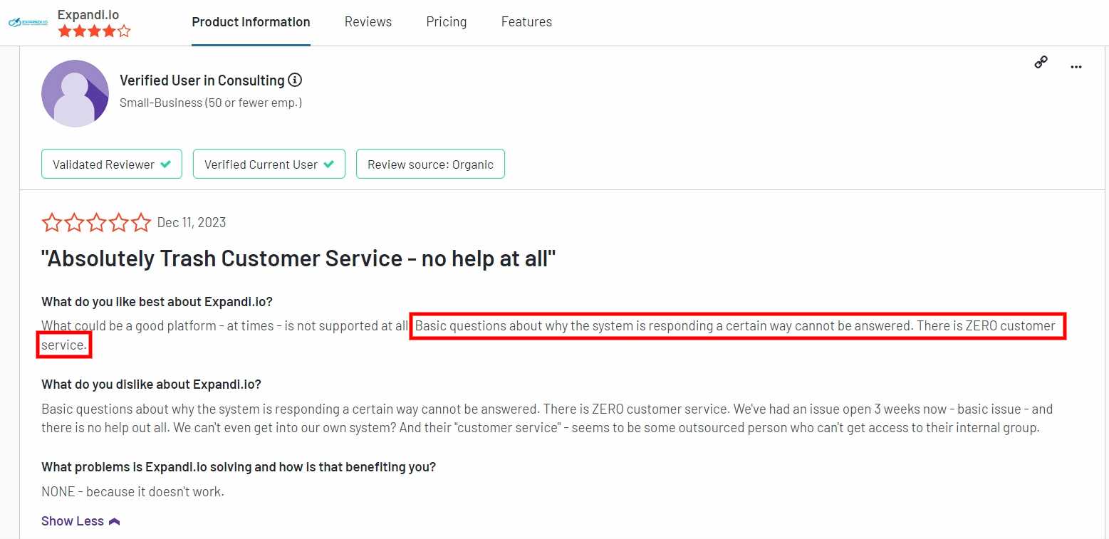 A review claiming Expandi is trash.