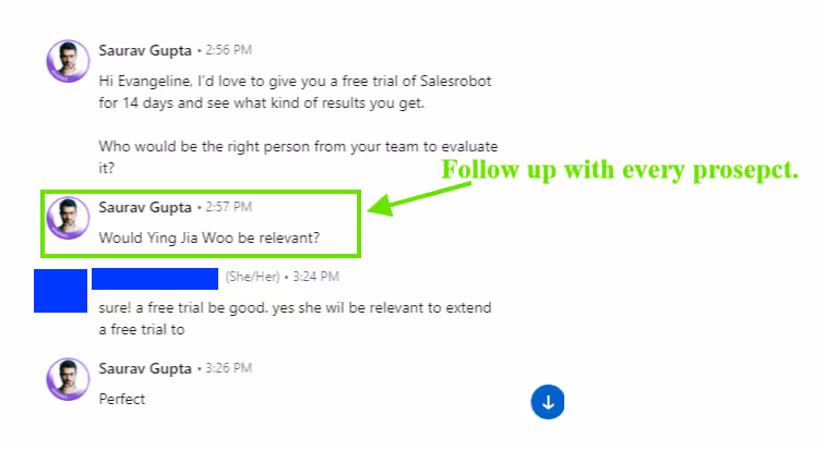 Example of follow up message