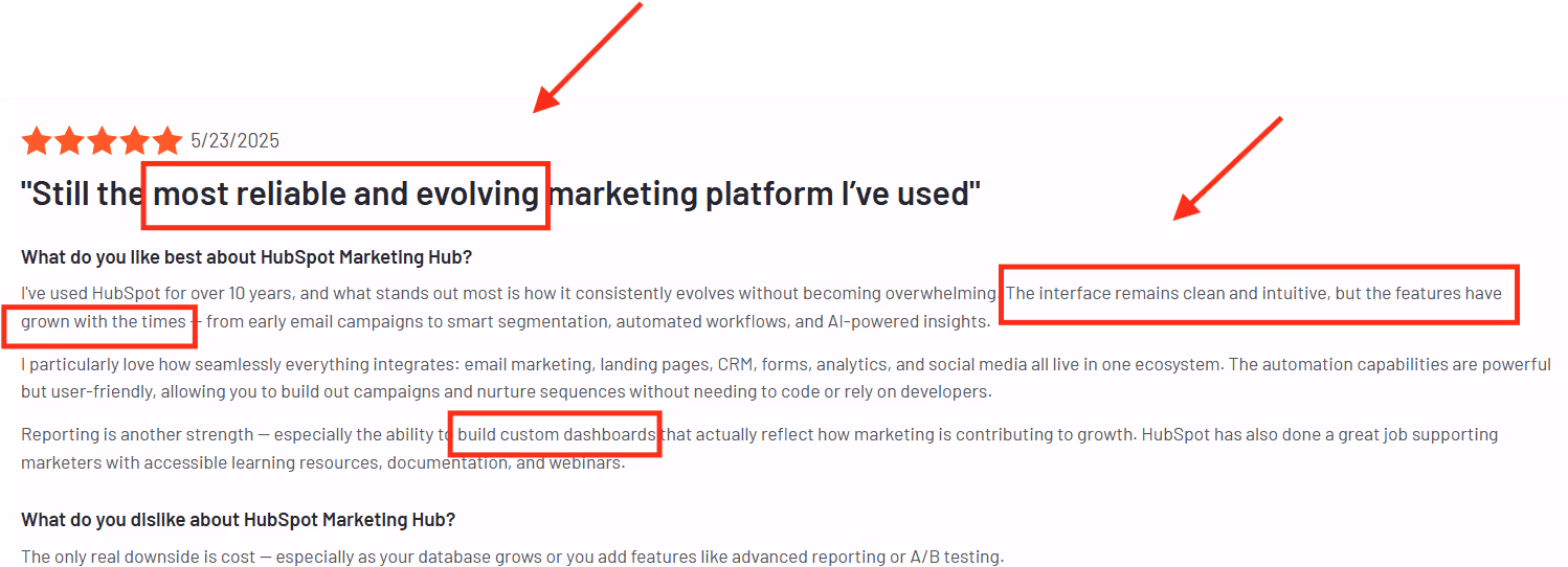 Positive customer review of HubSpot.