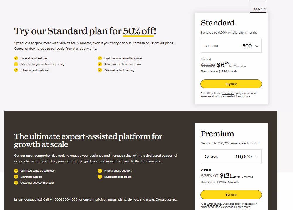 Mailchimp pricing plans.
