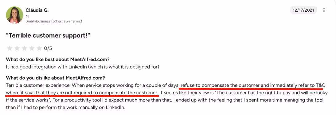 Meet Alfred no-refund policy victim