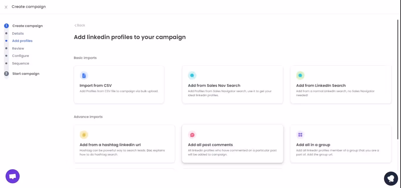 SalesRobot prospect pull options