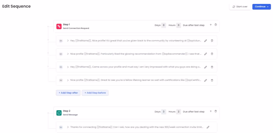 personalization options in a sequence