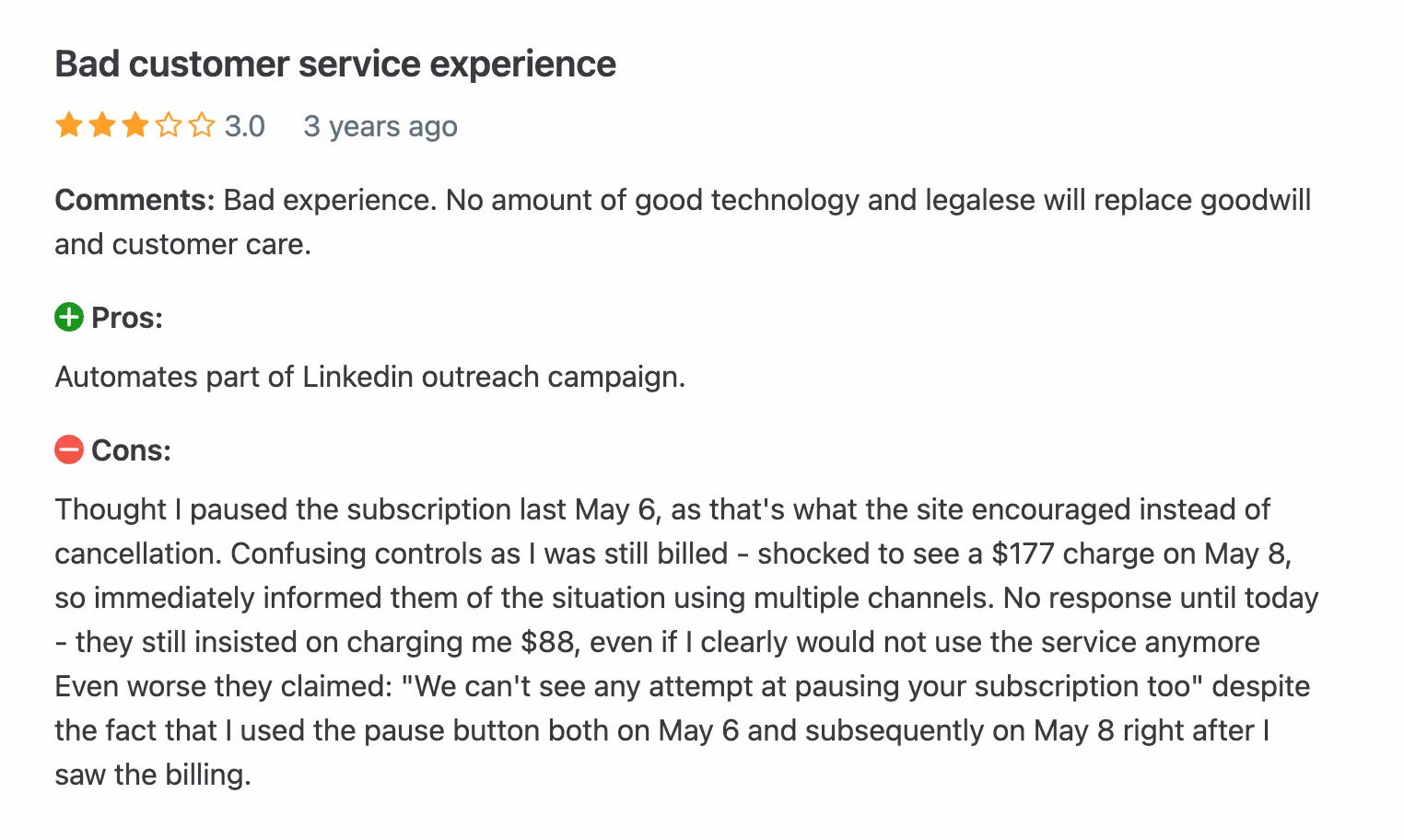 Poor customer service reviews for MeetAlfred