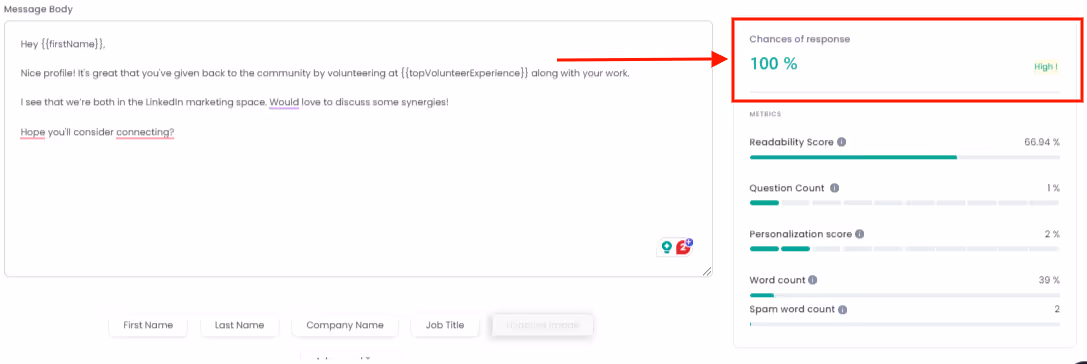 Salesrobot predicts response rate of your message.