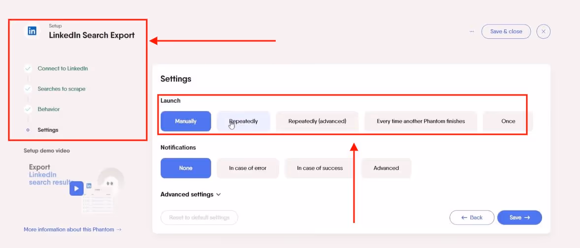 Phantombuster LinkedIn search scraper