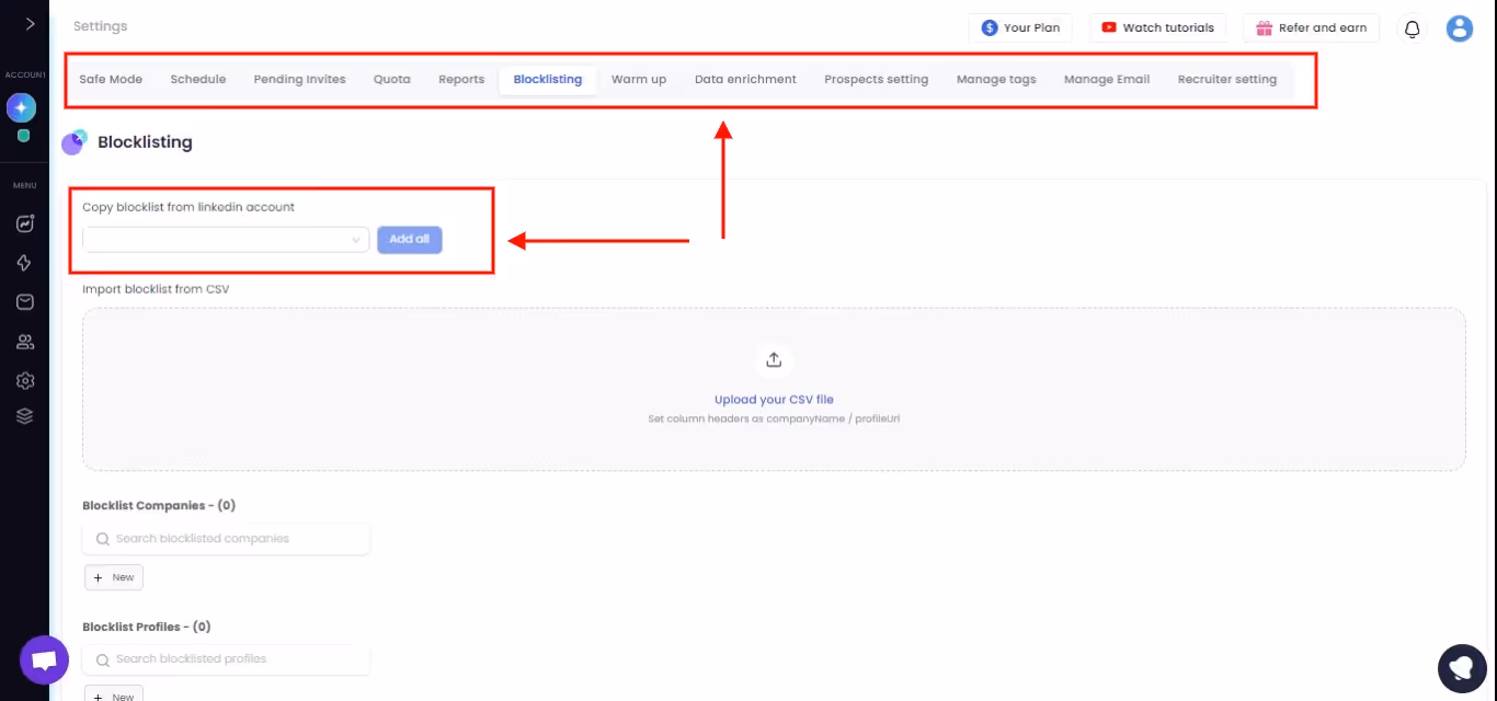 The configurations that Salesrobot provides to its users.