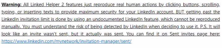 LinkedIn warning of risk of ban