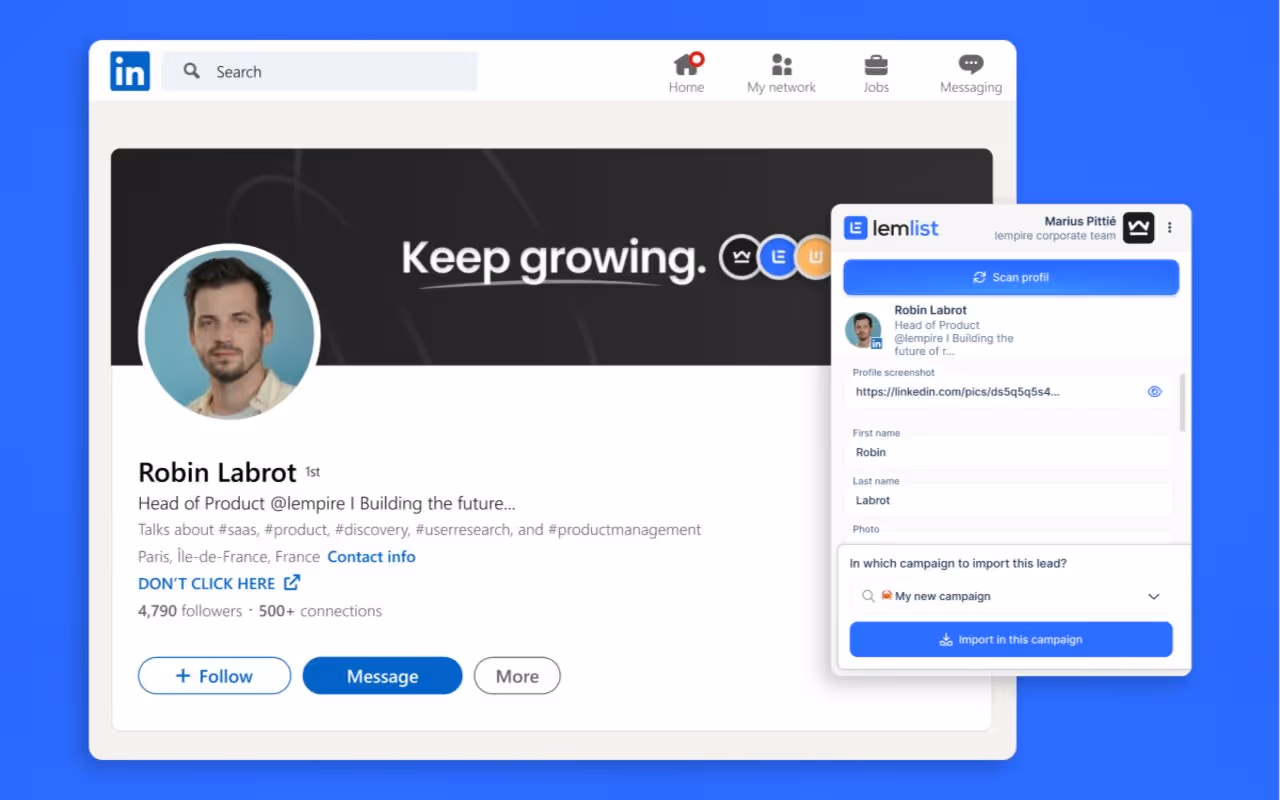 Example of Lemlist chrome extension