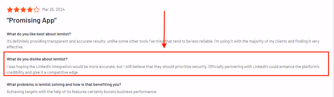 G2 review of Lemlist
