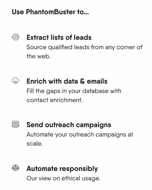 All the features of Phantom Buster.
