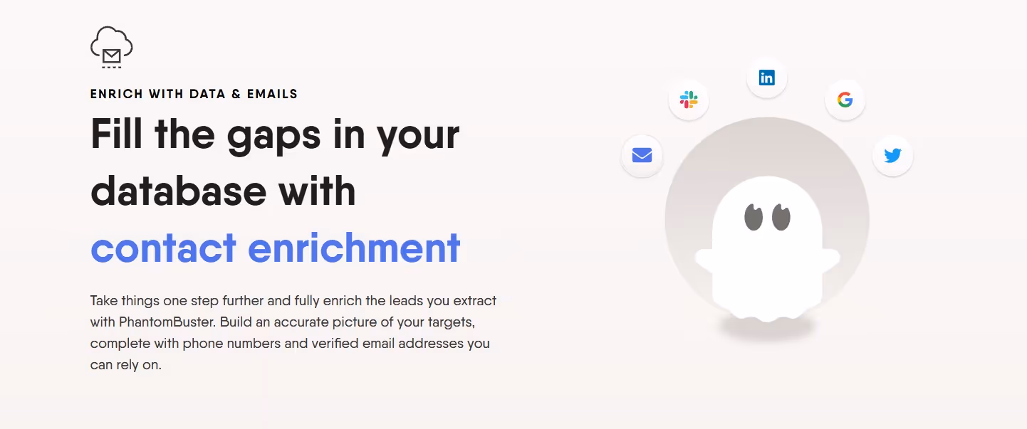 A cartoon illustration of a ghost-like figure enriching data.