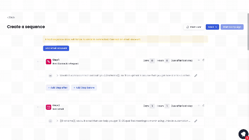 Screenshot of SalesRobot sequence creation interface.