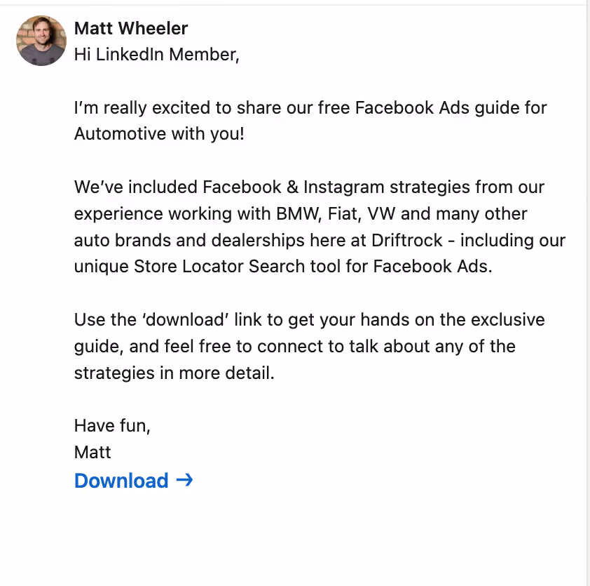 Example of LinkedIn Sponsored Messaging