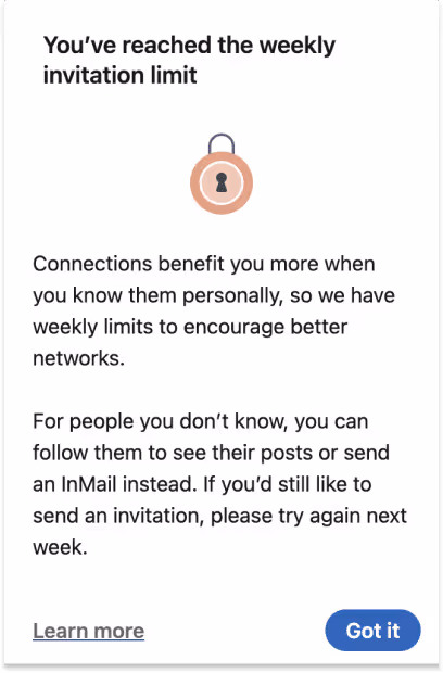 LinkedIn weekly invitation limit notification