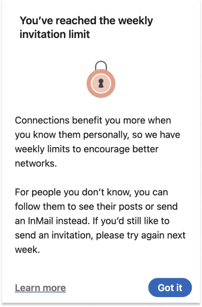 LinkedIn weekly invitation limit notification