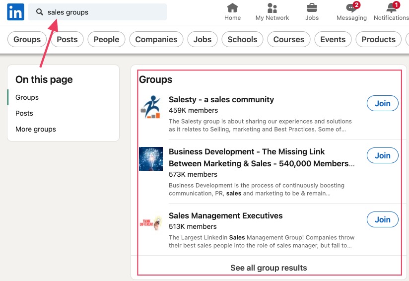 Search for groups in LinkedIn