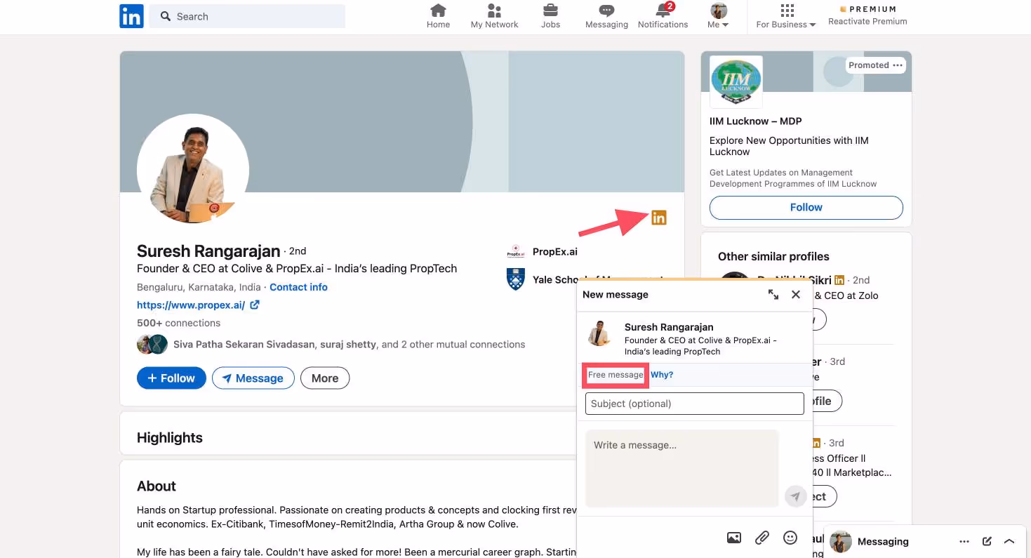 Identifying open profiles for connecting in LinkedIn