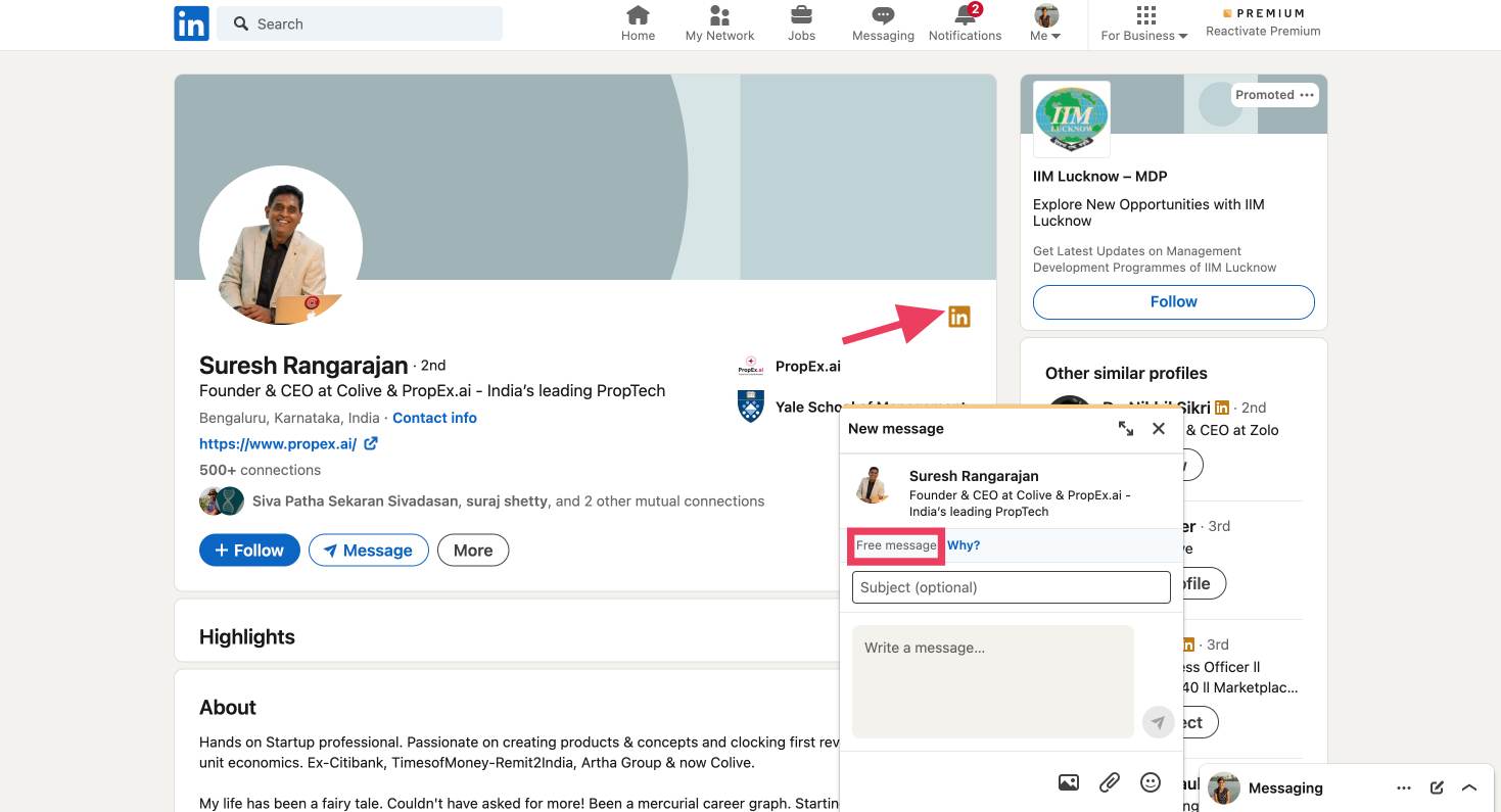 Identifying open profiles for connecting in LinkedIn