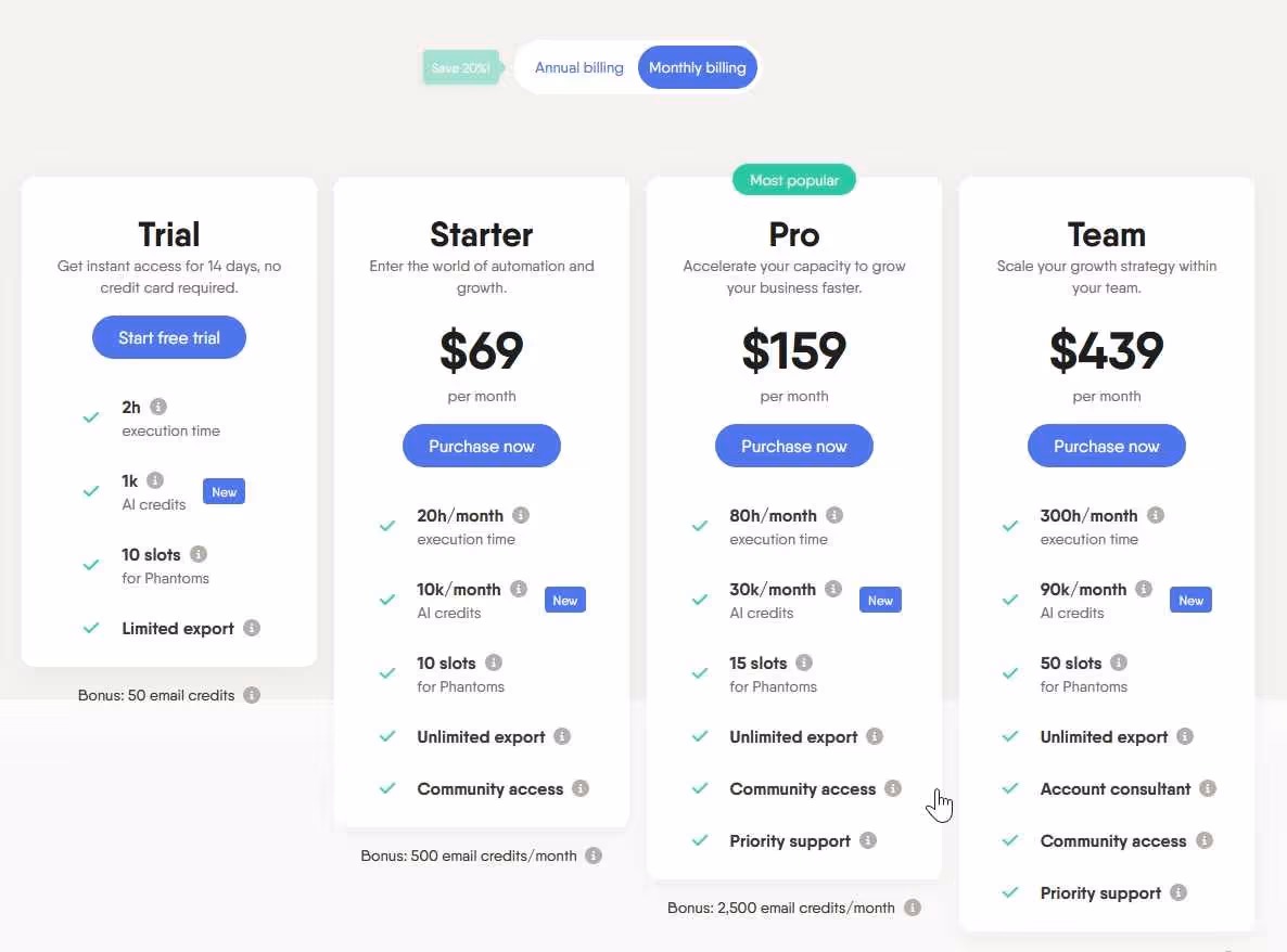The Phantom Buster price list.