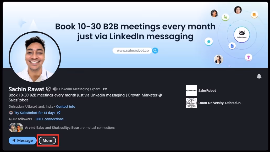 Step 4 to block someone on LinkedIn on the web