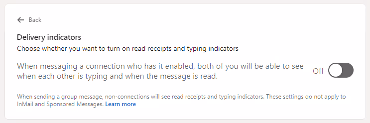 Turn on or off delivery indicators on LinkedIn.